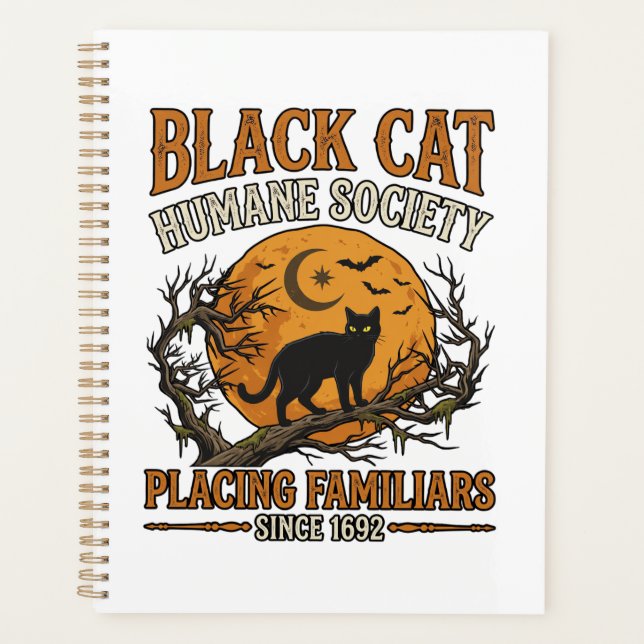 Agenda Sociedade Humana Black Cat Halloween Lua Cheia Mor (Frente)