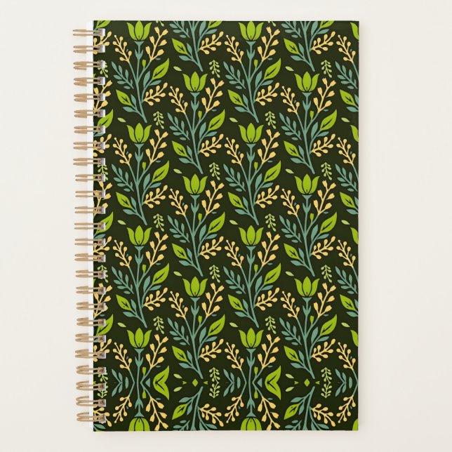 Agenda Sofisticado design de padrão floral azul e bege (Frente)