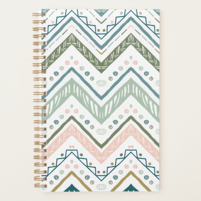 Agenda Soft Boho Ethnic Chevron Zig Zag Green Spiral (Frente)