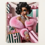Agenda Soft Glam<br><div class="desc">Step into a world of soft luxury, confidence, and unapologetic glamour. This elegant illustration features a stylish fashion diva surrounded by beautifully wrapped gifts, pearls, and designer shopping bags. Draped in a plush pink fur coat with sparkling jewelry and flawless vintage curls, she embodies the energy of luxury shopping, feminine...</div>