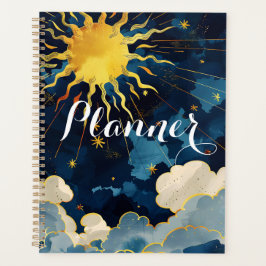 Agenda Sol Celeste Moderno Estrelas e Nuvens Azuis