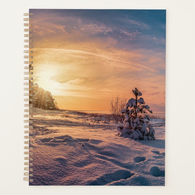 Agenda Sol sobre neve, costa marítima de inverno (Frente)