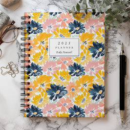 Agenda Solny Watercolor Floral Pattern Monograma 2025