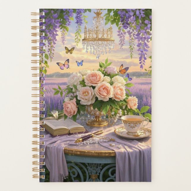 Agenda Sonhadora, cena de foco suave de uma lavanda, Flor (Frente)