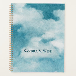Agenda Sonhos do Horizonte Sereno Aquarela Azul e Branco