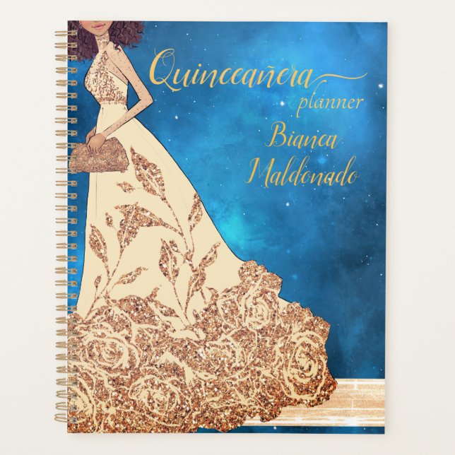Agenda Starry Sky Midnight Blue Quinceañera Planner (Frente)