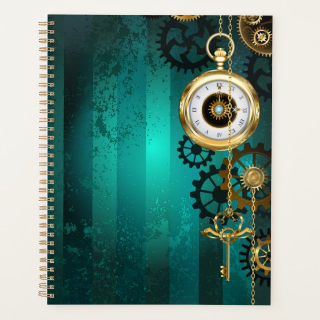Agenda Steampunk Jewelry Watch on a Green Background (Frente)