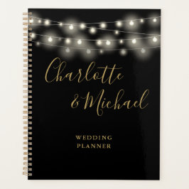 Agenda String Lights Script Dourado Casamento Preto