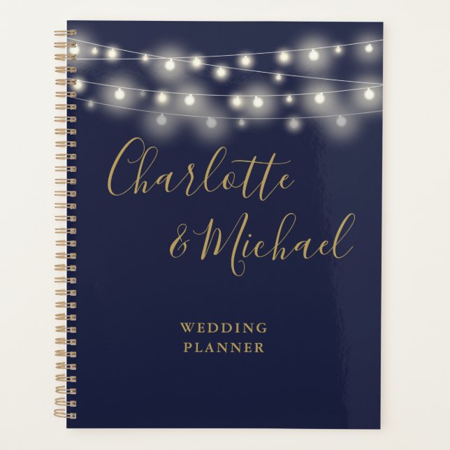 Agenda String Lights Script Marinho Azul E Casamento Dour (Frente)