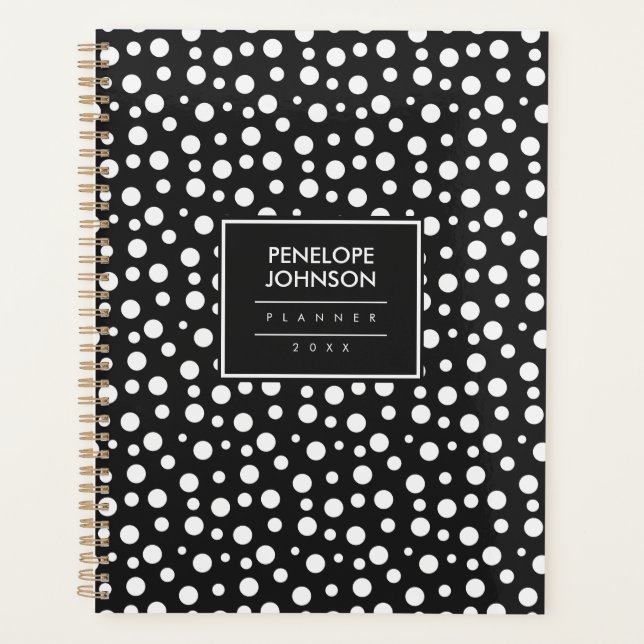 Agenda Stylish Black White Polka Dot Pattern (Frente)
