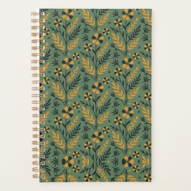Agenda Stylized botanical orange and black floral pattern (Frente)