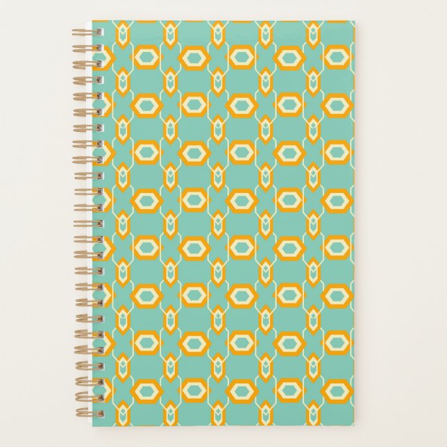 Agenda Stylized geometric pattern in bold orange hexagon (Frente)