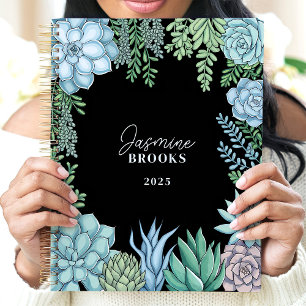 Agenda Suculenta em Aquarela Floral Elegante Nome Persona