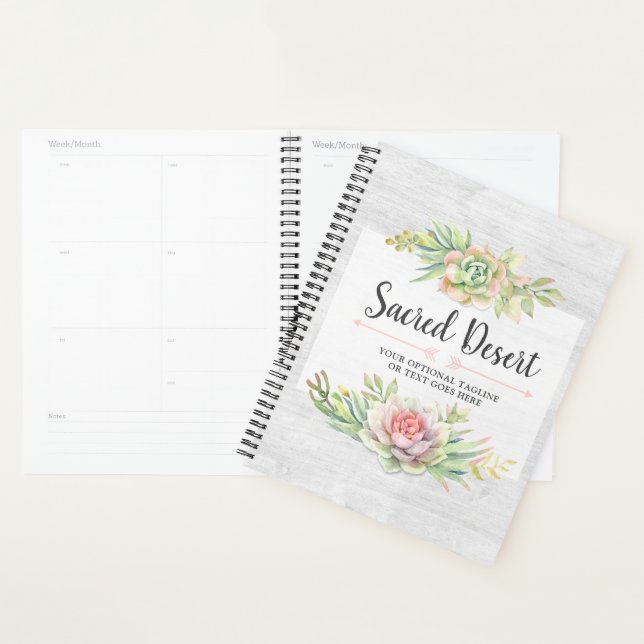 Agenda Suculentas Desérticas Cacto Boho Aquarela Rústica (Exibição)