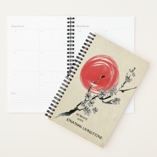 Agenda Sumi-e Cherryblossom Red Sun Personalizado (Exibição)