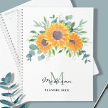 Agenda Sunflower Eucalyptus Greenery Name Monograma 2023<br><div class="desc">Este planejador floral é decorado com girassóis de cor d'água,  eucalipto e folhagem em tons de amarelo,  verde e ouro. Facilmente personalizável com seu nome e monograma. Porque nós criamos a nossa trabalho de arte,  você não encontrará esta imagem exata de outros designers. Original Watercolor © Michele Davies.</div>