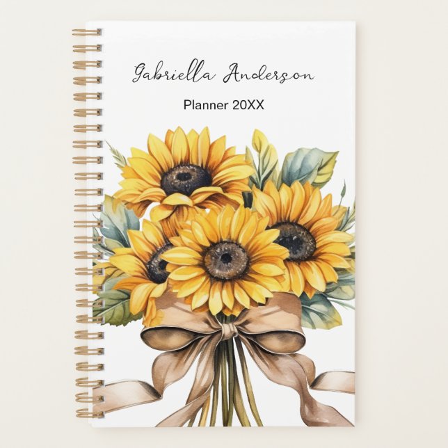 Agenda Sunflowers Watercolor Custom Name   (Frente)