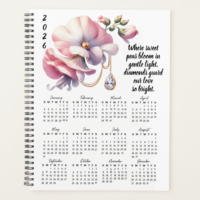 Agenda Sweet Pea & Diamond April Verse – 2026 Full-Year  (Frente)