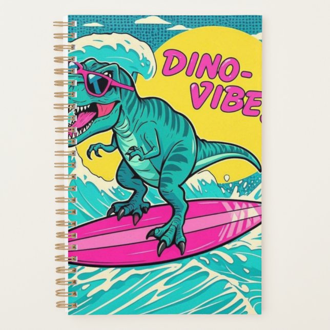 Agenda T-Rex vestindo óculos de sol e cavalgando um néon  (Frente)