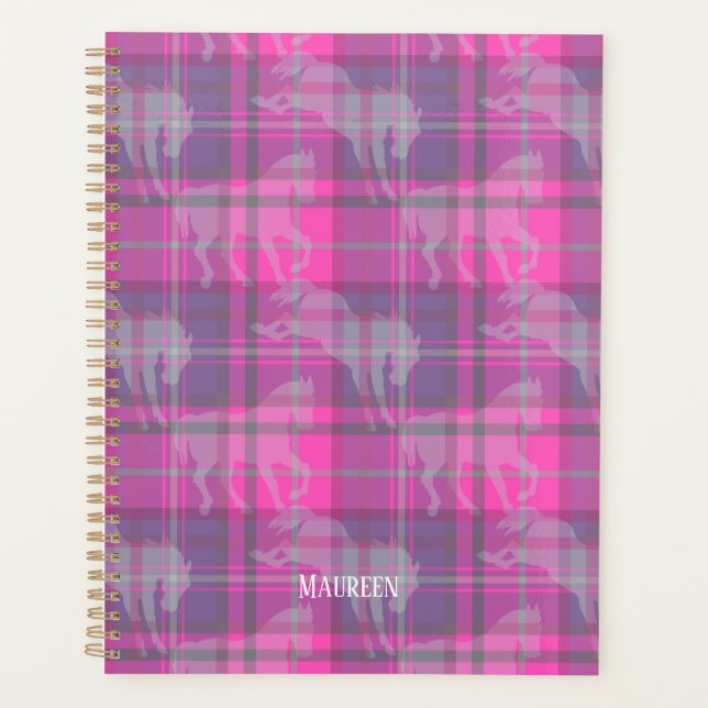 Agenda Tartan equestre púrpura, rosa-pinho-pinho, persona (Frente)