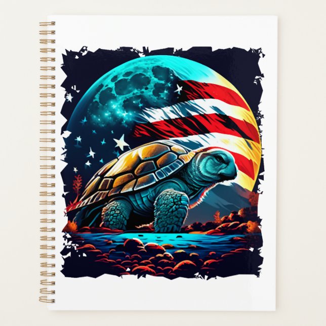 Agenda Tartaruga América sob a Lua com a bandeira america (Frente)