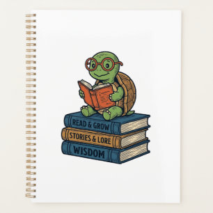 Agenda Tartaruga Cute Lendo em Livros Vetor Vintage_1