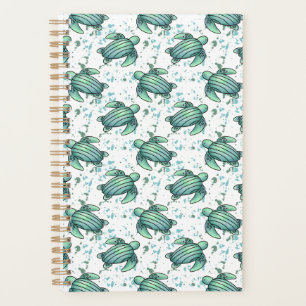 Agenda tartaruga marinha em aquarela padrão verde azul an