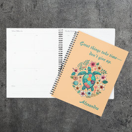 Agenda Tartaruga Marinha Floral Boho Escola Escritório co