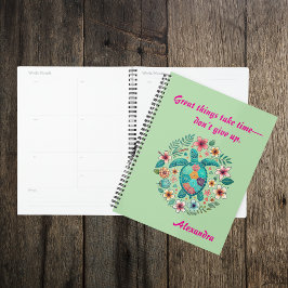Agenda Tartaruga Marinha Floral Boho Escola Escritório co