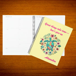 Agenda Tartaruga Marinha Floral Boho Escola Escritório co