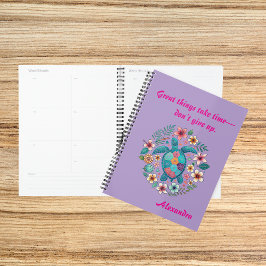 Agenda Tartaruga Marinha Floral Boho Escola Escritório co
