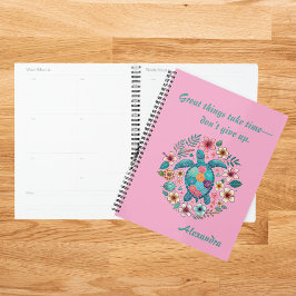 Agenda Tartaruga Marinha Floral Boho Escola Escritório co