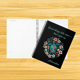 Agenda Tartaruga Marinha Floral Boho Escola Escritório co