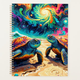 Agenda Tartarugas marinhas coloridas sob um céu cósmico