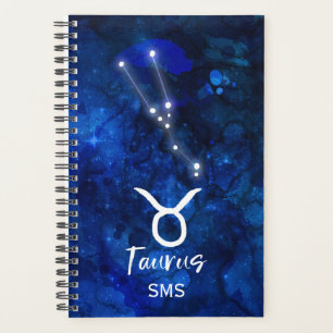 Agenda Taurus Zodiac Constelação Azul Galáxia Monograma