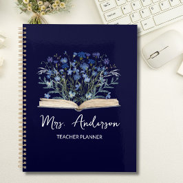 Agenda Teacher Planner Blue Wildflowers Grow From Book