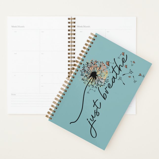 Agenda Teal Blue "Just Breathe" Daily Planner (Exibição)