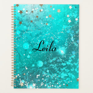 Agenda Teal Blue Sparkly Glitter Name Aqua