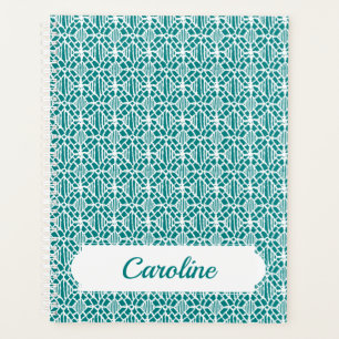Agenda Teal Com Padrão De Lace De Crochet Branco