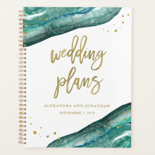 Agenda Teal de Aquarela e Geodo Dourado   Planos De Casam