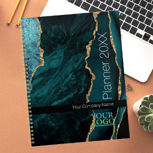 Agenda Teal Dourado Black Agate, Nome da sua empresa/logo