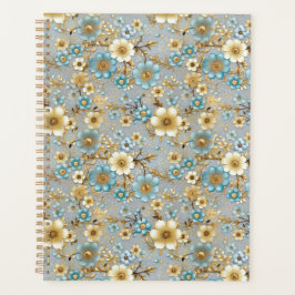 Agenda Teal e Cream Floral Chiyogami Planner