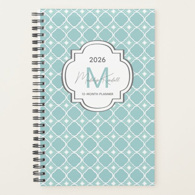 Agenda Teal Geometric Pattern Custom Monogram Name (Frente)