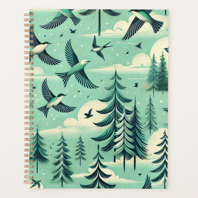 Agenda Teal Green Forest e Birds (Frente)
