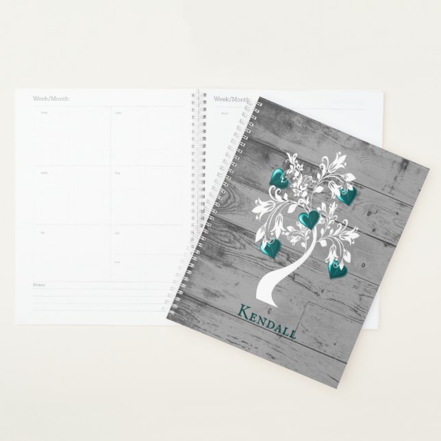 Agenda Teal Tree of Hearts Personalised Planner (Exibição)
