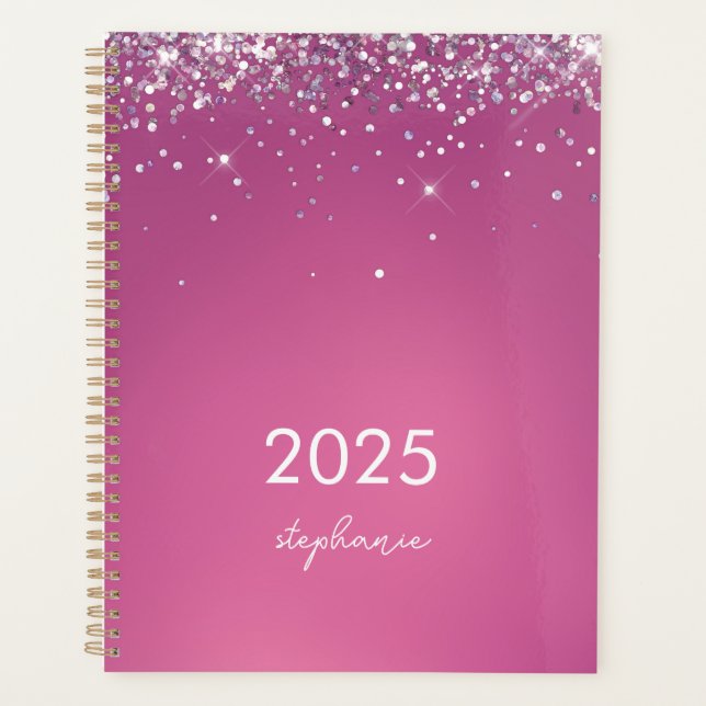 Agenda Tela Cor-de-Rosa Moderna Personalizada Fuchsia 202 (Frente)