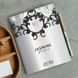 Agenda Tendência Elegante de Silver e Glam Negro Anualmen