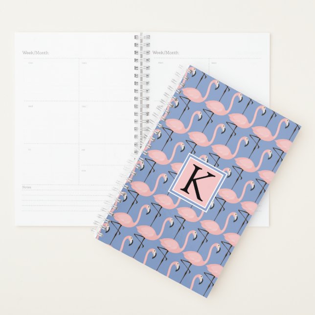 Agenda Tender Flamingo Pattern | Monograma (Exibição)