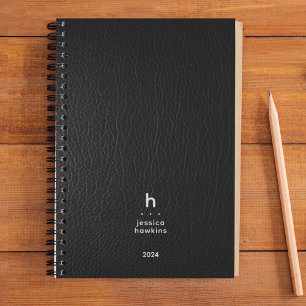 Agenda Tendy Black Leather Modern Monograma Semanal