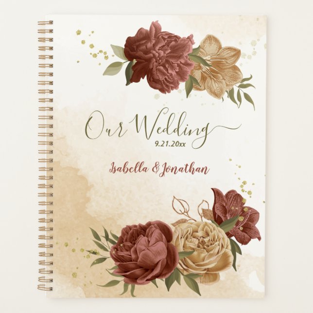 Agenda terracotta Earth tone casamento floral (Frente)